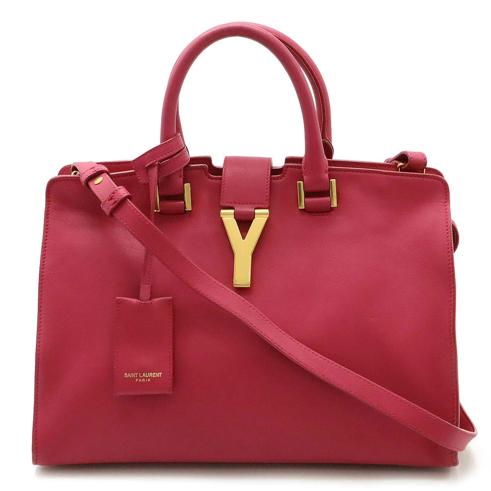 SAINT LAURENT PARIS YSL Yves Y Cabas Handbag Shoulder Leather Fuschia Pink